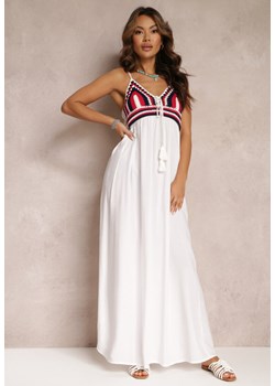 Biała Bawełniana Sukienka Maxi z Szydełkową Górą i Gumkami na Plecach Jennesia ze sklepu Renee odzież w kategorii Sukienki - zdjęcie 153734362