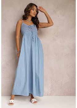 Jasnoniebieska Sukienka Maxi z Bawełny na Cienkich Ramiączkach z Gumką w Talii Aldenne ze sklepu Renee odzież w kategorii Sukienki - zdjęcie 153734392
