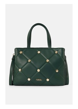 Pikowana torebka do ręki Nobo z logowanymi nitami, zielona ze sklepu NOBOBAGS.COM w kategorii Torby Shopper bag - zdjęcie 153738043