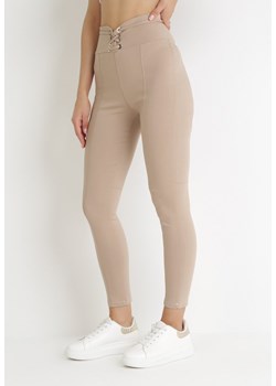 Beżowe Spodnie Skinny z Wysokim Stanem i Sznurowaniem Nadias ze sklepu Born2be Odzież w kategorii Spodnie damskie - zdjęcie 153740461