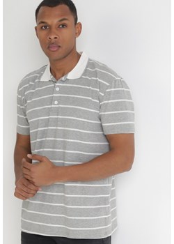 Szara Bawełniana Koszulka Polo w Paski Maumiz ze sklepu Born2be Odzież w kategorii T-shirty męskie - zdjęcie 153774242