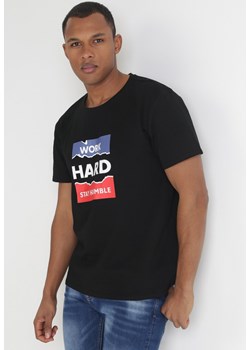 Czarna Koszulka z Krótkim Rękawem i Nadrukowanym Napisem Evelon ze sklepu Born2be Odzież w kategorii T-shirty męskie - zdjęcie 153778934