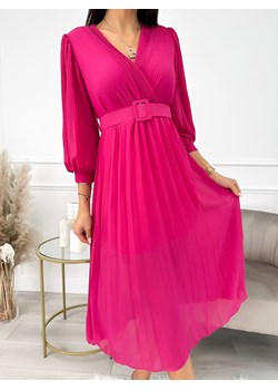 Różowa Plisowana Sukienka z Paskiem ze sklepu ModnaKiecka.pl w kategorii Sukienki - zdjęcie 153808800