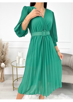 Zielona Plisowana Sukienka z Paskiem ze sklepu ModnaKiecka.pl w kategorii Sukienki - zdjęcie 153808804