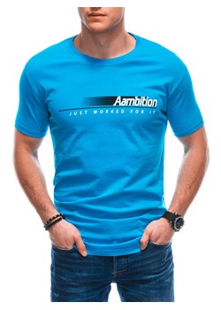 T-shirt męski z nadrukiem 1799S - turkusowy ze sklepu Edoti w kategorii T-shirty męskie - zdjęcie 154076392