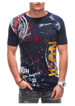 T-shirt męski z nadrukiem 1789S - granatowy ze sklepu Edoti w kategorii T-shirty męskie - zdjęcie 154076403