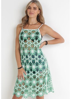Zielona Bawełniana Sukienka Plażowa Mini na Cienkich Ramiączkach Balanie ze sklepu Born2be Odzież w kategorii Odzież plażowa - zdjęcie 154078282