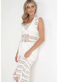 Biała Szydełkowa Sukienka Plażowa z Frędzlami Nellot ze sklepu Born2be Odzież w kategorii Sukienki - zdjęcie 154078302