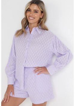 Fioletowa Bawełniana Koszula z Guzikami i Delikatnym Wzorem Tishan ze sklepu Born2be Odzież w kategorii Koszule damskie - zdjęcie 154078472