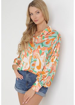 Pomarańczowo-Zielona Koszula w Abstrakcyjny Kolorowy Wzór Gaetana ze sklepu Born2be Odzież w kategorii Koszule damskie - zdjęcie 154078612