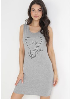 Szara Sukienka T-shirtowa Bez Rękawów z Nadrukiem z Cyrkoniami Rainie ze sklepu Born2be Odzież w kategorii Sukienki - zdjęcie 154078844