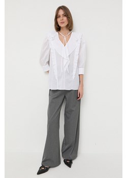 BOSS bluzka bawełniana damska kolor biały wzorzysta ze sklepu ANSWEAR.com w kategorii Bluzki damskie - zdjęcie 154084351