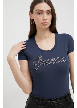 Guess t-shirt damski kolor granatowy ze sklepu ANSWEAR.com w kategorii Bluzki damskie - zdjęcie 154087274
