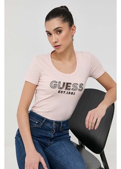 Guess t-shirt damski kolor różowy ze sklepu ANSWEAR.com w kategorii Bluzki damskie - zdjęcie 154088791