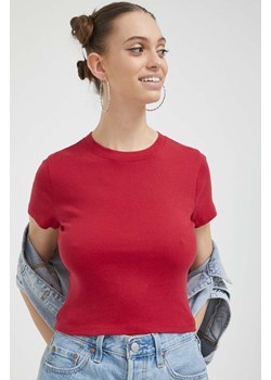 Hollister Co. t-shirt bawełniany kolor czerwony ze sklepu ANSWEAR.com w kategorii Bluzki damskie - zdjęcie 154090201
