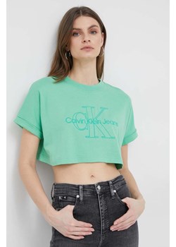 Calvin Klein Jeans t-shirt bawełniany kolor zielony ze sklepu ANSWEAR.com w kategorii Bluzki damskie - zdjęcie 154092100