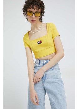 Tommy Jeans top damski kolor żółty ze sklepu ANSWEAR.com w kategorii Bluzki damskie - zdjęcie 154093991