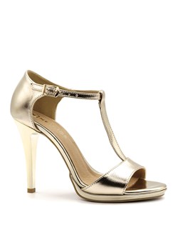 Złote skórzane sandały na szpilce PSL1484P ze sklepu NESCIOR w kategorii Sandały damskie - zdjęcie 154100170