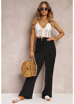 Czarne Spodnie z Szerokimi Nogawkami i Gumką w Pasie Kymbrie ze sklepu Renee odzież w kategorii Spodnie damskie - zdjęcie 154103612