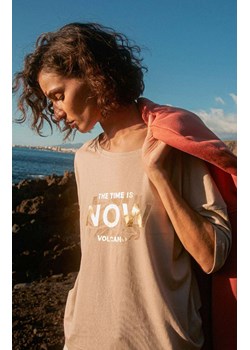 Luźna bluzka damska w kolorze beżowym z nadrukiem T-NOW, Kolor beżowy, Rozmiar XS, Volcano ze sklepu Primodo w kategorii Bluzki damskie - zdjęcie 154152560