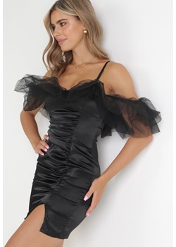 Czarna Sukienka Mini na Cienkich Ramiączkach z Falbankami Ghomia ze sklepu Born2be Odzież w kategorii Sukienki - zdjęcie 154171153