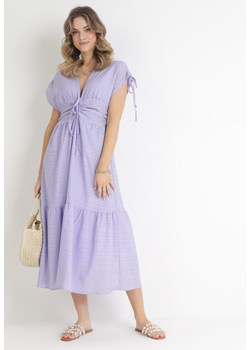 Fioletowa Rozkloszowana Sukienka z Falbaną Atina ze sklepu Born2be Odzież w kategorii Sukienki - zdjęcie 154171333