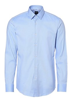 BOSS Koszula męska łatwa w prasowaniu Mężczyźni Slim Fit Bawełna jasnoniebieski wypukły wzór tkaniny kołnierzyk kent ze sklepu vangraaf w kategorii Koszule męskie - zdjęcie 154174561