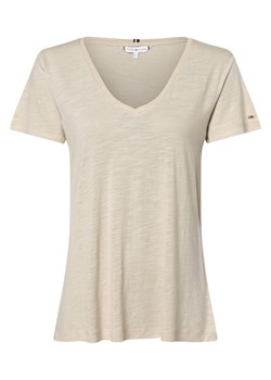 Tommy Hilfiger T-shirt damski z dodatkiem lnu Kobiety len beżowy jednolity ze sklepu vangraaf w kategorii Bluzki damskie - zdjęcie 154174564