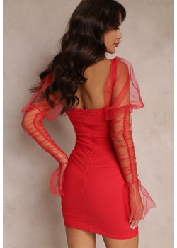 Czerwona Dopasowana Sukienka z Siateczki i Marszczeniem Myajane ze sklepu Renee odzież w kategorii Sukienki - zdjęcie 154291784