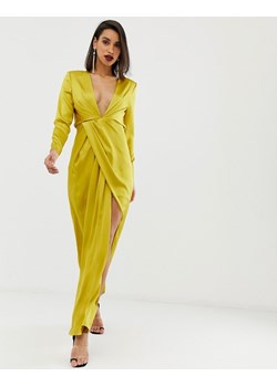 ASO EDITION Złota satynowa sukienka maxi serek (38) ze sklepu SUPELO w kategorii Sukienki - zdjęcie 154305124