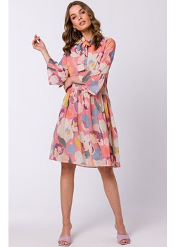 Sukienka szyfonowa w kwiatowy wzór z wiązaniem przy szyi S337, Kolor różowy-wzór, Rozmiar L, Stylove ze sklepu Primodo w kategorii Sukienki - zdjęcie 154311950