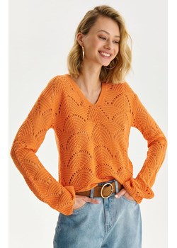 Top Secret ażurowy sweter damski w kolorze pomarańczowym  SSW3562, Kolor pomarańczowy-wzór, Rozmiar 42, Top Secret ze sklepu Primodo w kategorii Swetry damskie - zdjęcie 154312112