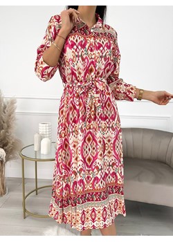 Różowa Wzorzysta Sukienka Midi ze sklepu ModnaKiecka.pl w kategorii Sukienki - zdjęcie 154312684