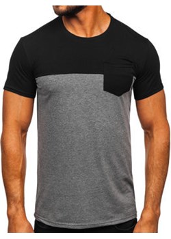 Czarno-grafitowy bez nadruku t-shirt męski z kieszonką Denley 8T91 ze sklepu Denley w kategorii T-shirty męskie - zdjęcie 154313981