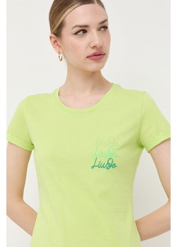Liu Jo t-shirt bawełniany kolor zielony ze sklepu ANSWEAR.com w kategorii Bluzki damskie - zdjęcie 154315433