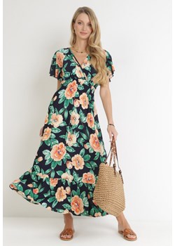 Granatowa Sukienka Maxi z Kopertowym Dekoltem i Gumkami w Pasie Kelsi ze sklepu Born2be Odzież w kategorii Sukienki - zdjęcie 154363512