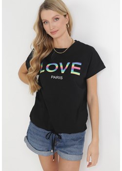 Czarny Bawełniany T-shirt ze Ściągaczem na Dole i Napisem Love Dannia ze sklepu Born2be Odzież w kategorii Bluzki damskie - zdjęcie 154366012