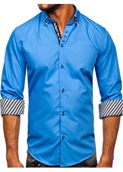 Koszula męska z długim rękawem niebieska Bolf 3762 ze sklepu Denley w kategorii Koszule męskie - zdjęcie 154373910