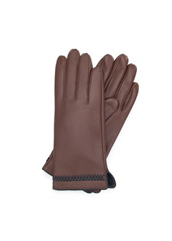 Damskie rękawiczki skórzane z obszyciem w kłos brązowe ze sklepu WITTCHEN w kategorii Rękawiczki damskie - zdjęcie 154374491