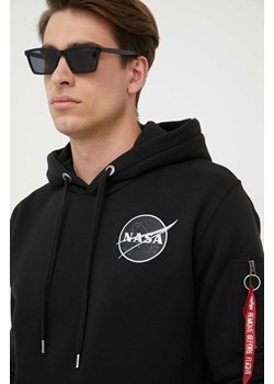 Alpha Industries bluza Dark Side Hoody męska kolor czarny z kapturem z nadrukiem 108337.285 ze sklepu ANSWEAR.com w kategorii Bluzy męskie - zdjęcie 154376723