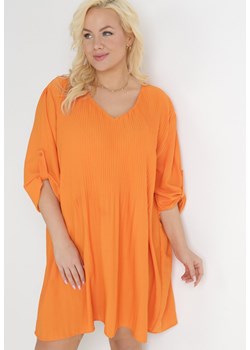 Pomarańczowa Rozkloszowana Sukienka Mini z Plisowaniem Telesi ze sklepu Born2be Odzież w kategorii Sukienki - zdjęcie 154418403