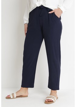 Granatowe Spodnie z Szeroką Gumką w Talii i Materiałowym Paskiem Janani ze sklepu Born2be Odzież w kategorii Spodnie damskie - zdjęcie 154418470