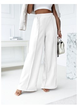 Eleganckie lniane szerokie spodnie na kant - WIDE - białe ze sklepu magmac.pl w kategorii Spodnie damskie - zdjęcie 154424112
