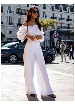 Eleganckie lniane szerokie spodnie na kant - WIDE - białe ze sklepu magmac.pl w kategorii Spodnie damskie - zdjęcie 154424123