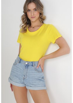 Żółty Gładki T-shirt z Bawełny z Krótkim Rękawem Charise ze sklepu Born2be Odzież w kategorii Bluzki damskie - zdjęcie 154440033