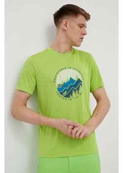 Jack Wolfskin t-shirt sportowy Hiking kolor zielony z nadrukiem ze sklepu ANSWEAR.com w kategorii T-shirty męskie - zdjęcie 154450812