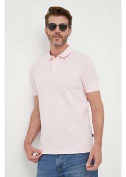 BOSS polo bawełniane kolor różowy gładki ze sklepu ANSWEAR.com w kategorii T-shirty męskie - zdjęcie 154457342