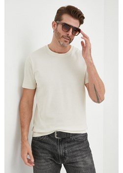 BOSS t-shirt męski kolor beżowy gładki 50452680 ze sklepu ANSWEAR.com w kategorii T-shirty męskie - zdjęcie 154457872