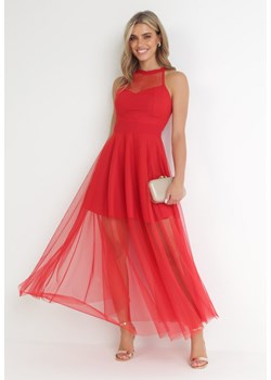 Czerwona Tiulowa Sukienka Maxi bez Rękawów z Rozkloszowanym Dołem Aderissa ze sklepu Born2be Odzież w kategorii Sukienki - zdjęcie 154459824