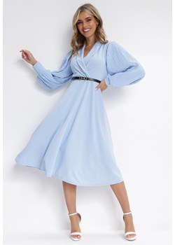 Jasnoniebieska Sukienka Rozkloszowana z Paskiem Aidyn ze sklepu Born2be Odzież w kategorii Sukienki - zdjęcie 154467674